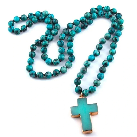 Natural Stones Howlite Cross Pendant Necklace - Picture 4 of 17
